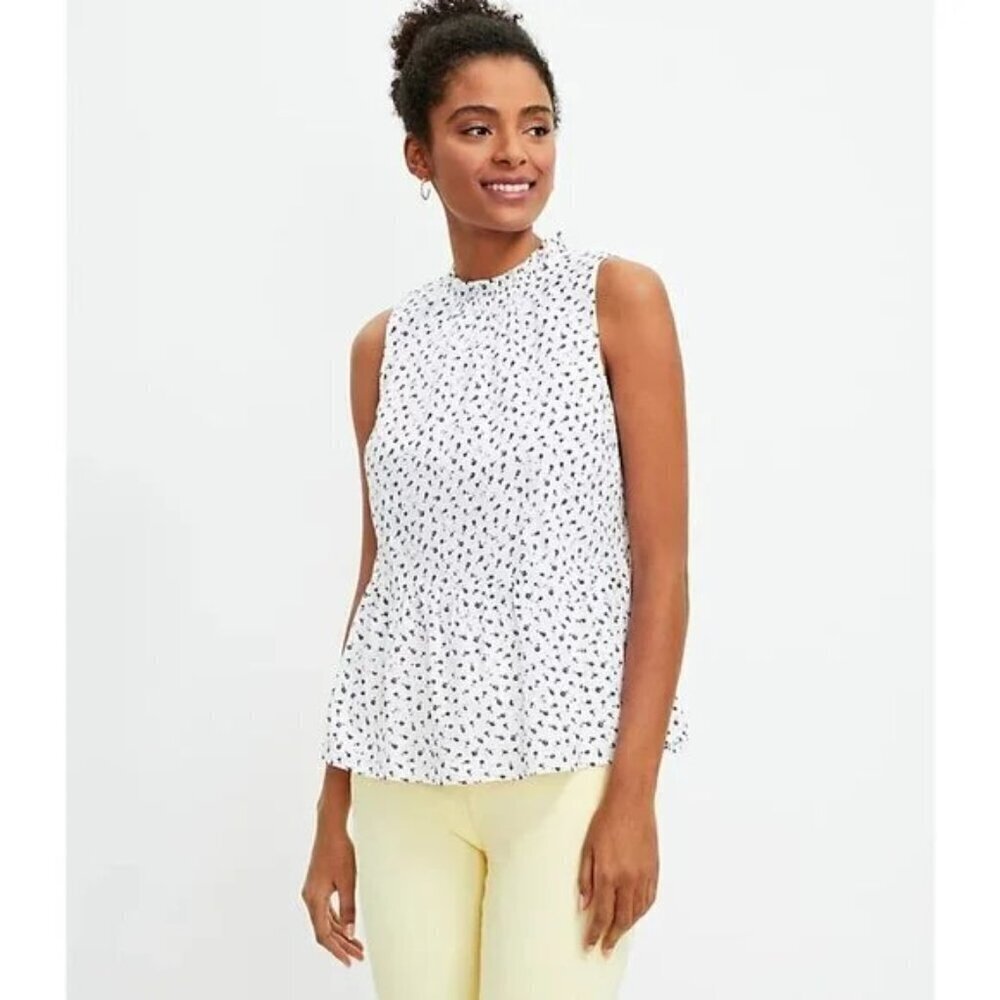 Loft Black/White Eyelet Peplum Sleeveless Blouse Size S